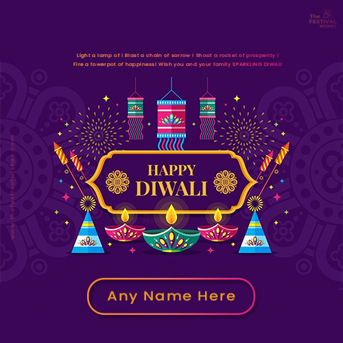 Diwali 2024 Crackers Greeting Card Pictures With Name Edit