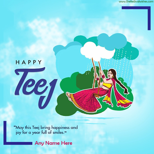 Happy Hariyali Teej 2025 Festival Card With Name