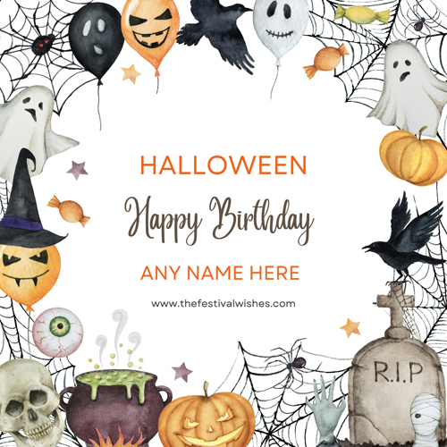 Cute Halloween Birthday Card With Name