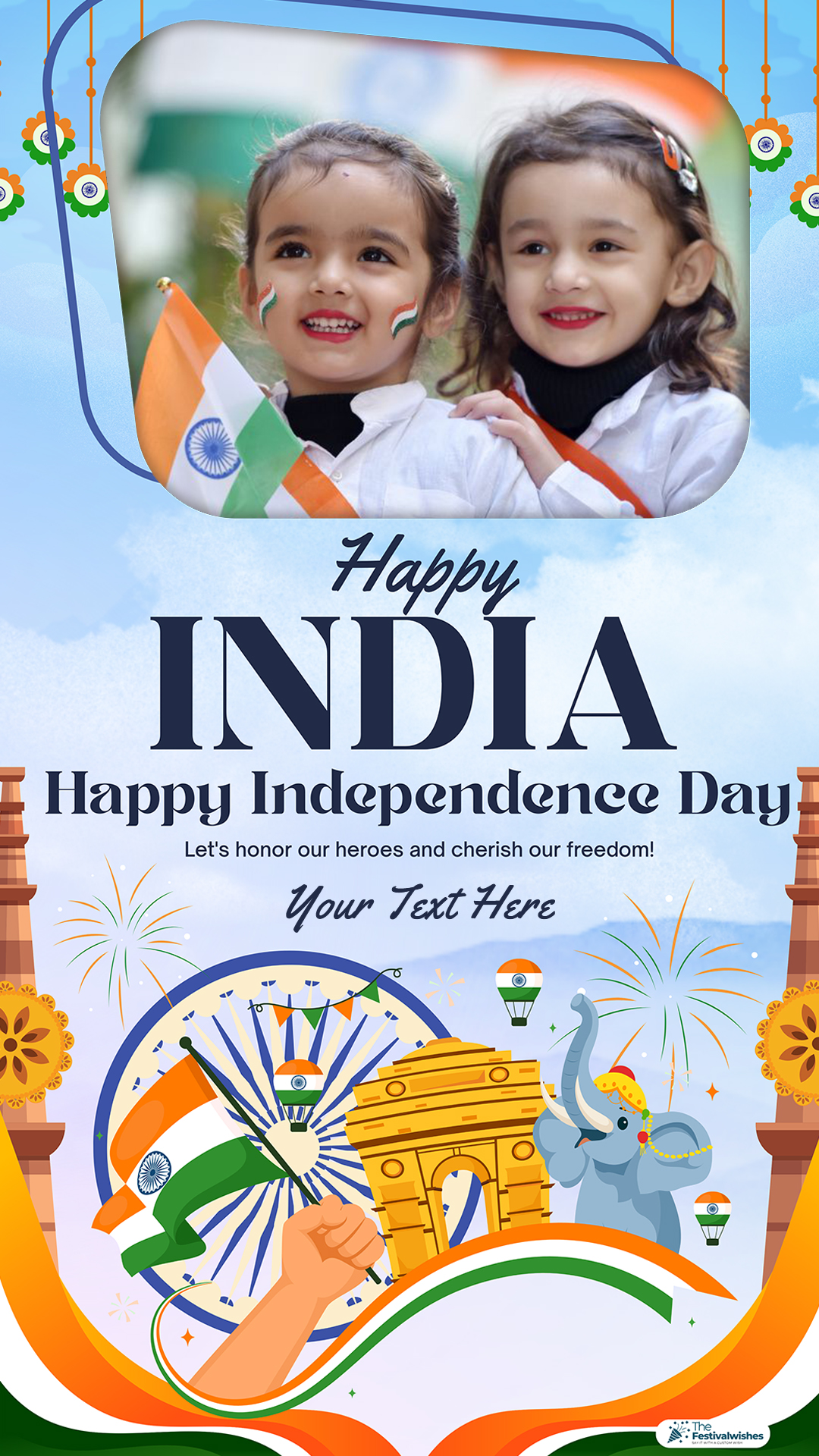 Design 2025 Independence Day Indian Flag Greeting Card With Name And Photo Upload
