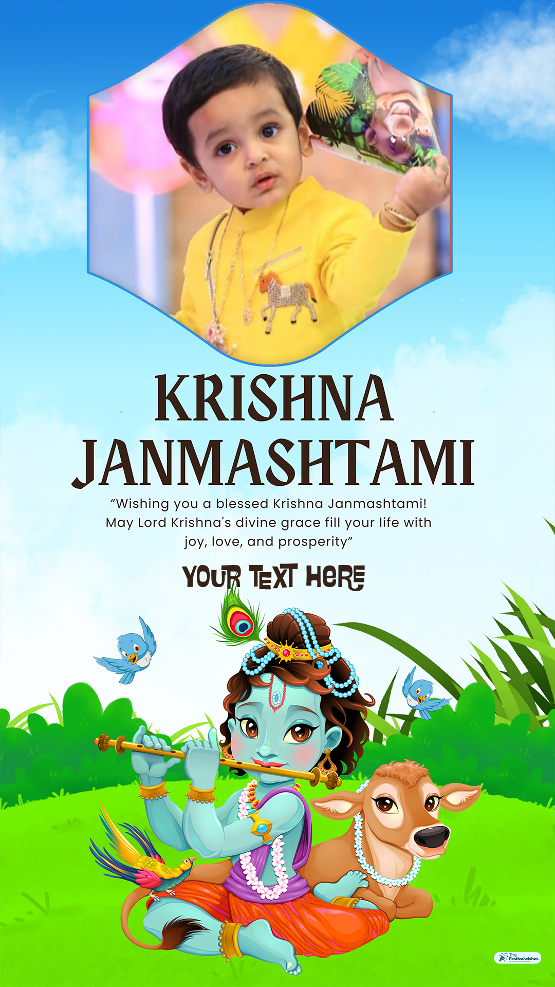 Custom Krishna Janmashtami 2025 Digital Card Photo Frame With Name