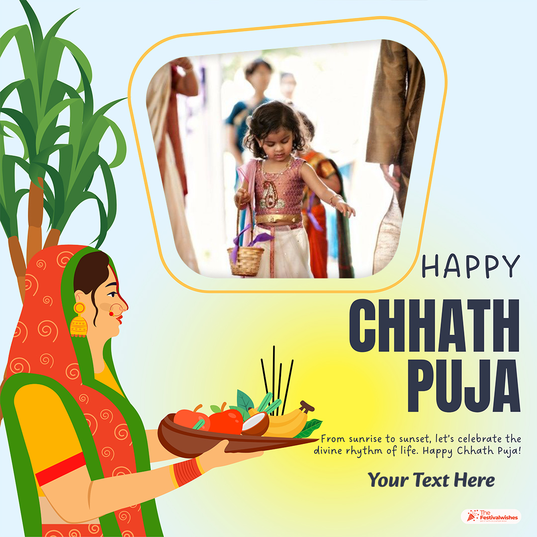 Chhath Puja 2025 Greeting Card With Name And Photo Frame