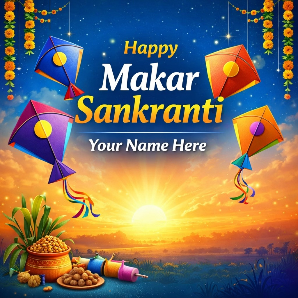 Custom Happy Makar Sankranti 2026 Card Images With Name
