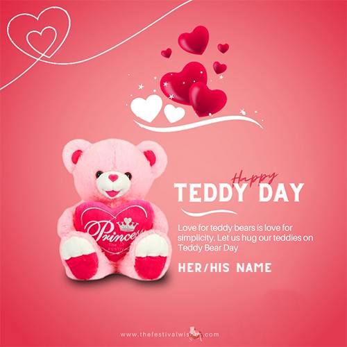 Personalized Teddy Bear Day Card For Boyfriend/girlfriend With Name