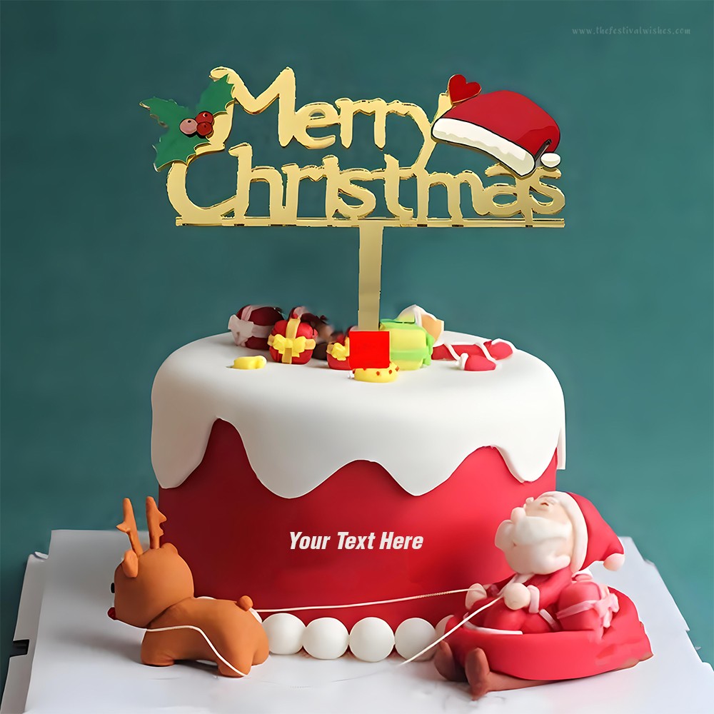 Print Name On Merry Christmas Cake Topper