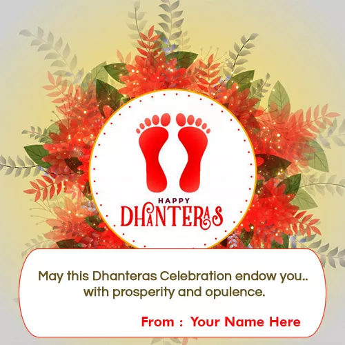 Happy Dhanteras Laxmi Charan Paduka Greeting Card With Name