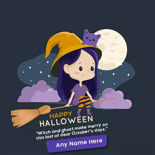 Cute Witch Happy Halloween Day 2024 Wishes Cards With Name