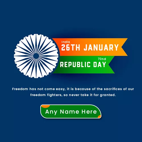 Happy 72nd Republic Day Greeting Card With Name