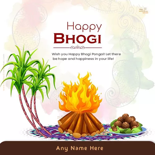 Happy Bhogi Pongal 2024 Greeting Card With Name Edit