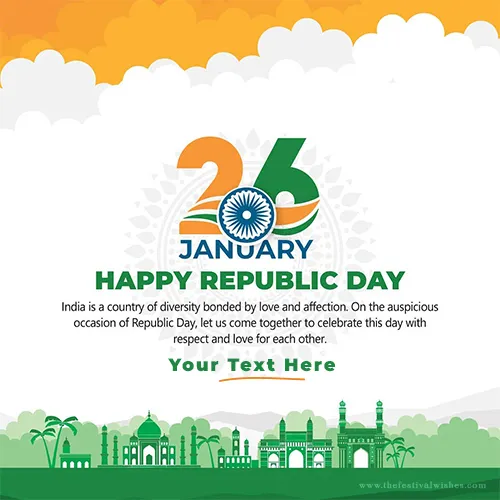 Republic Day 26 January India Celebration Card With Name Edit