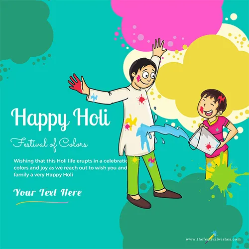 Happy Holi Holika Dahan Greeting Card With Name Edit