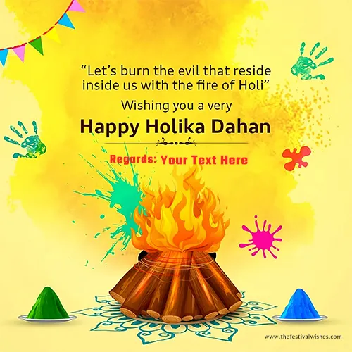 Happy Holi Holika Dahan Greeting Card With Name Edit