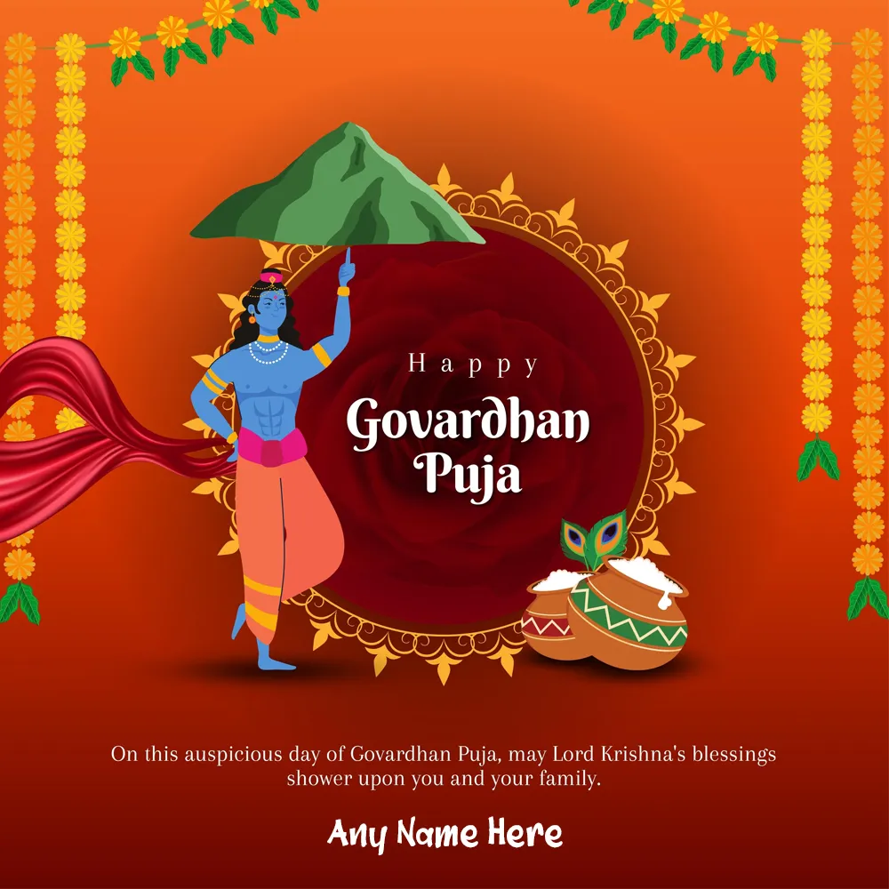 Govardhan Puja 2025 Greetings Pics With Name Edit